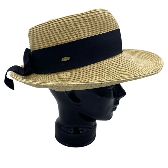 Scala Womens Sun Hat Paper Blend Straw Black Bow Preppy Feminine Resort Vacation - Picture 1 of 16